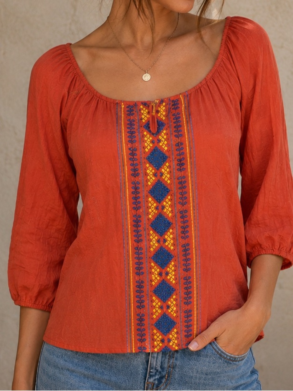 UMGEE Embroidered Peasant Blouse Southwestern Boho Top Women’s